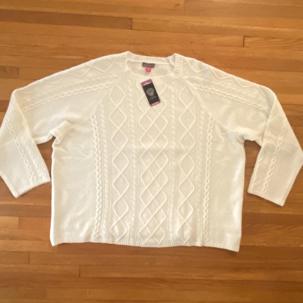 Vince Camuto‎ Sweater Womens 2XL Antique White Cable Knit Pullover New $69